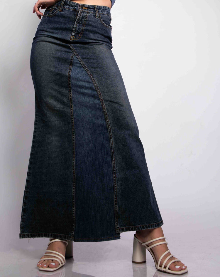Solid Denim Maxi Skirt
