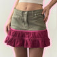 pink & green ruffle mini skirt - SMALL