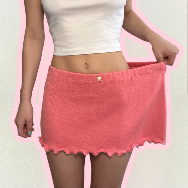 pink knit ruffled mini skirt - SMALL