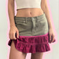 pink & green ruffle mini skirt - SMALL