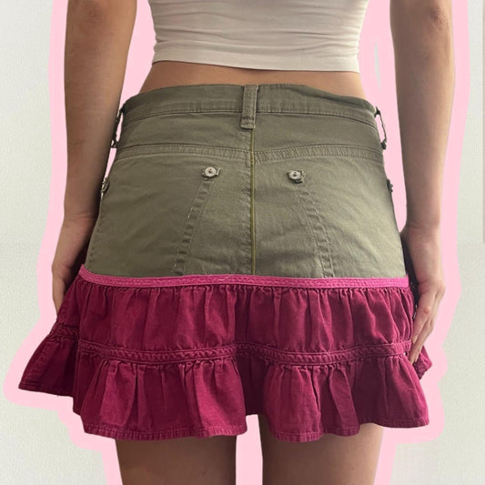 pink & green ruffle mini skirt - SMALL