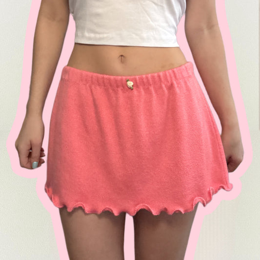 pink knit ruffled mini skirt - SMALL