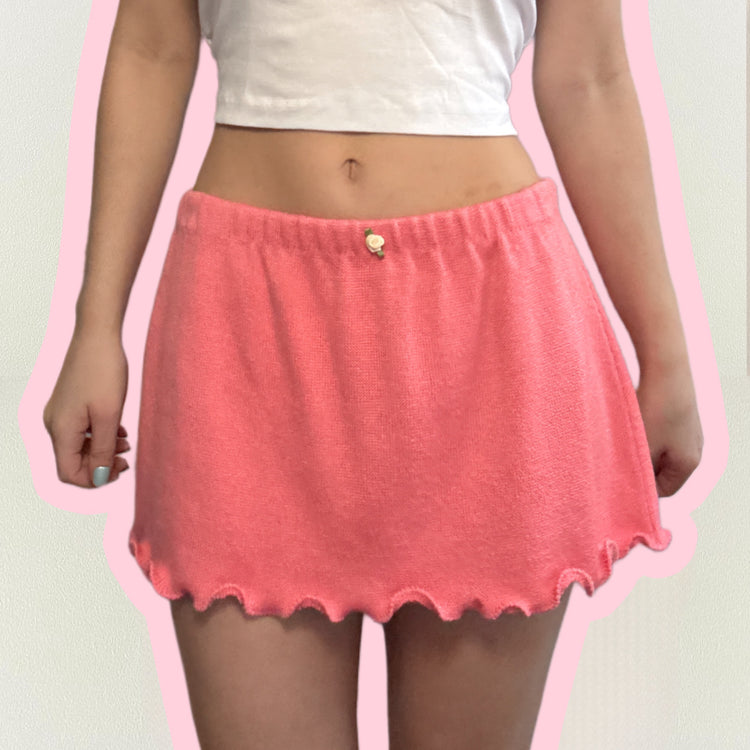 pink knit ruffled mini skirt - SMALL