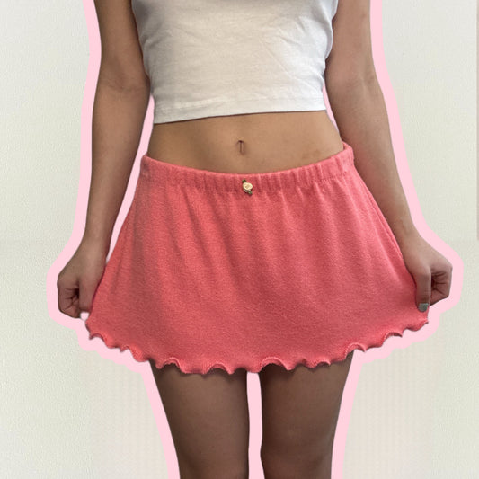 pink knit ruffled mini skirt - SMALL