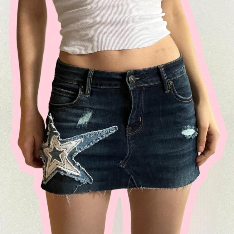 star patch denim skirt - SMALL