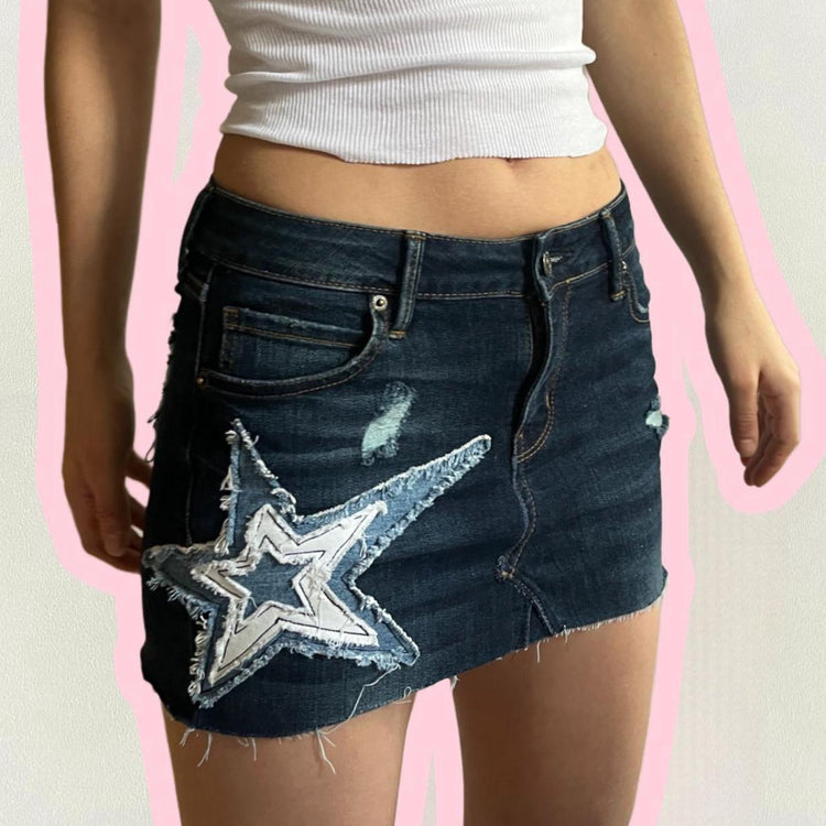 star patch denim skirt - SMALL