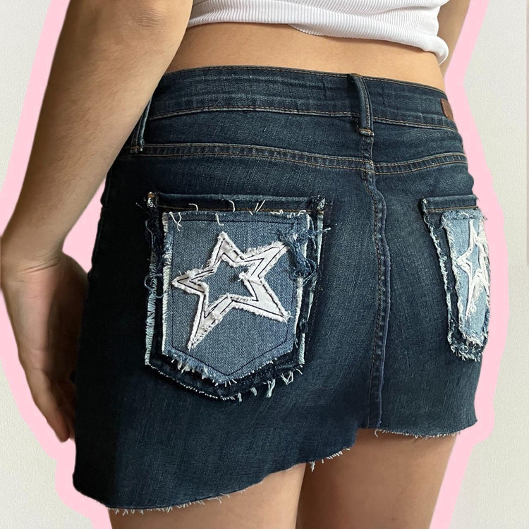 star patch denim skirt - SMALL