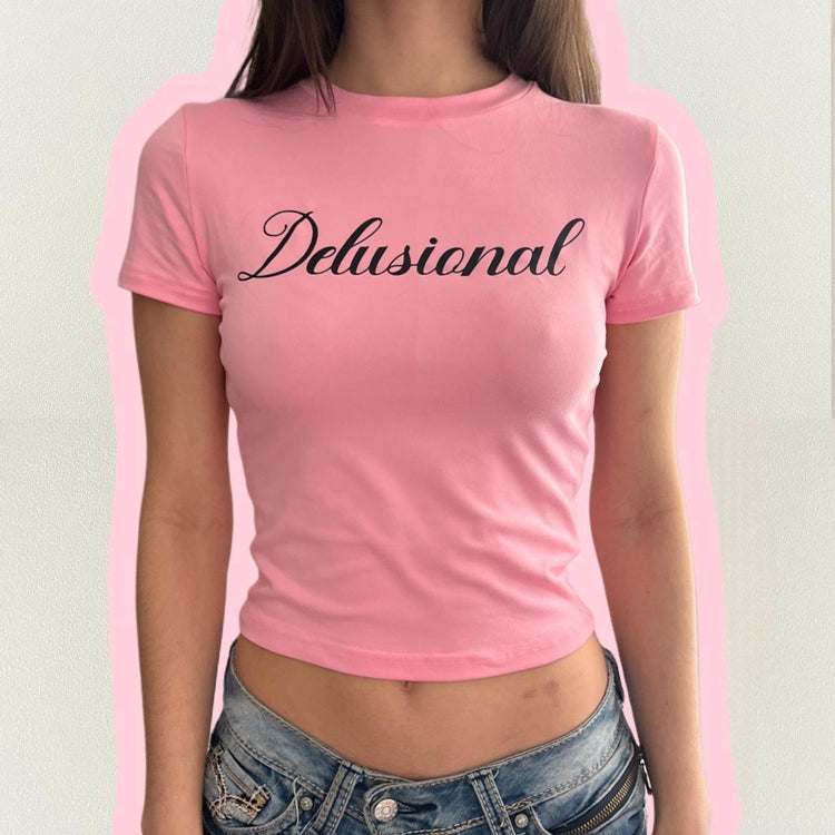 delusional pink baby tee - S