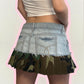 denim + camo low-rise pleated mini skirt - SMALL