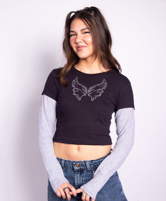 angel wings layered long sleeve - S, M, L, XL