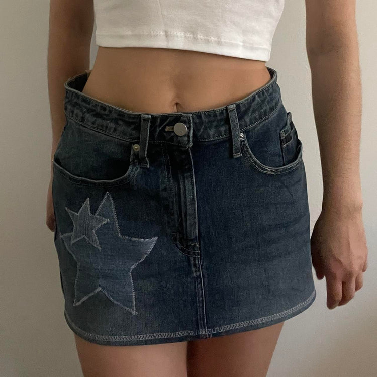 Star Patch Denim Mini Skirt