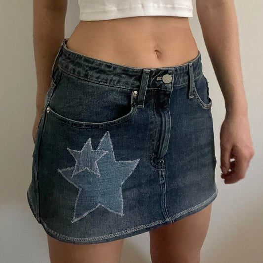 Star Patch Denim Mini Skirt