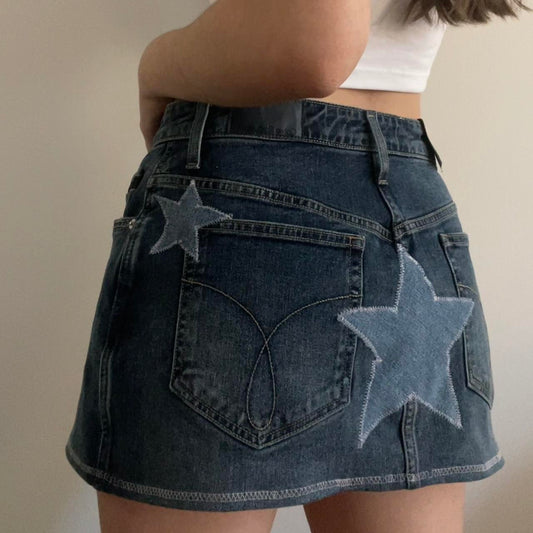 Star Patch Denim Mini Skirt