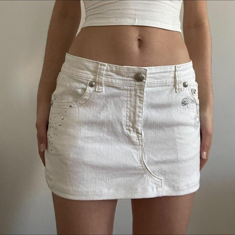 White Rhinestone Mini Skirt