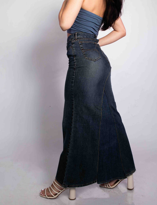 Solid Denim Maxi Skirt