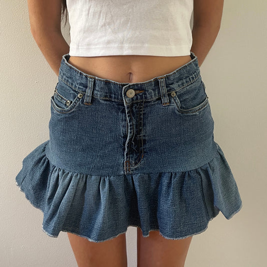 Denim Ruffled Mini Skirt - MEDIUM