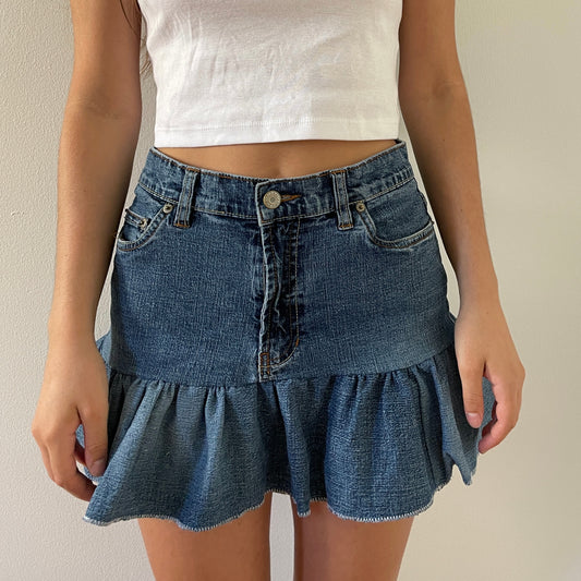 Denim Ruffled Mini Skirt - MEDIUM