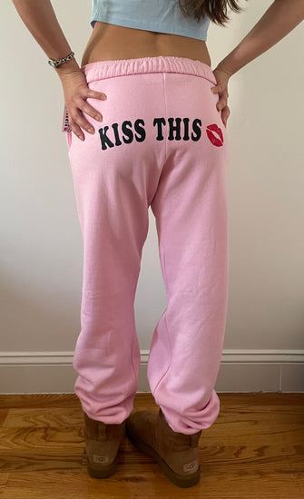 Pink sassy kiss this sweatpants, soft pink fleece sweatpants, y2k fashion