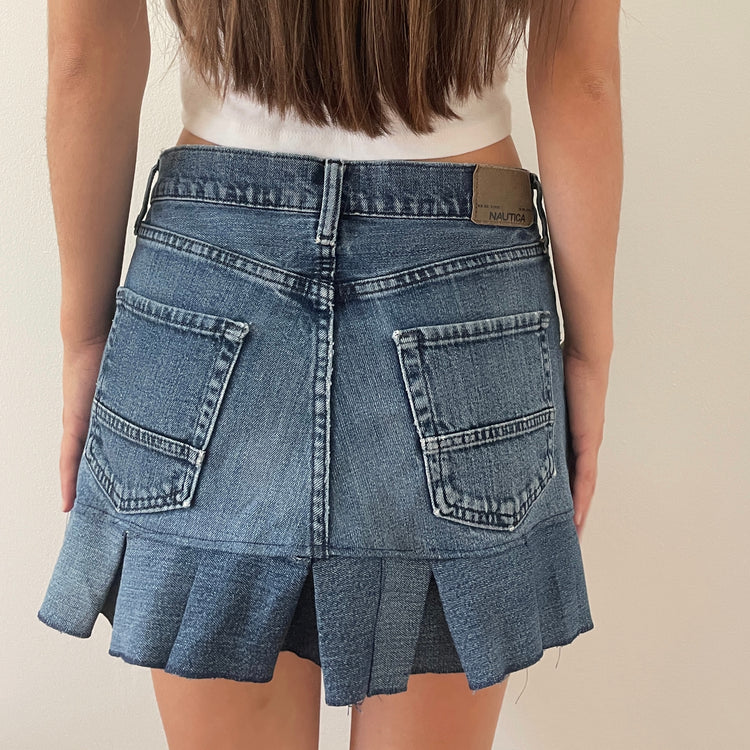 OG denim pleated mini skirt - MEDIUM