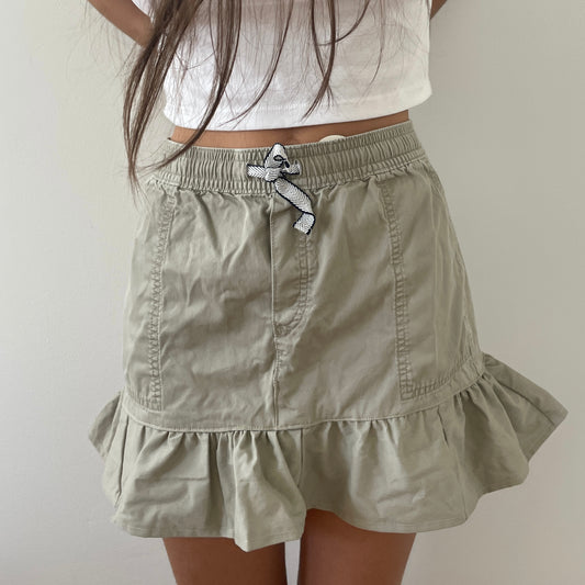 Khaki Ruffled Mini Skirt - L