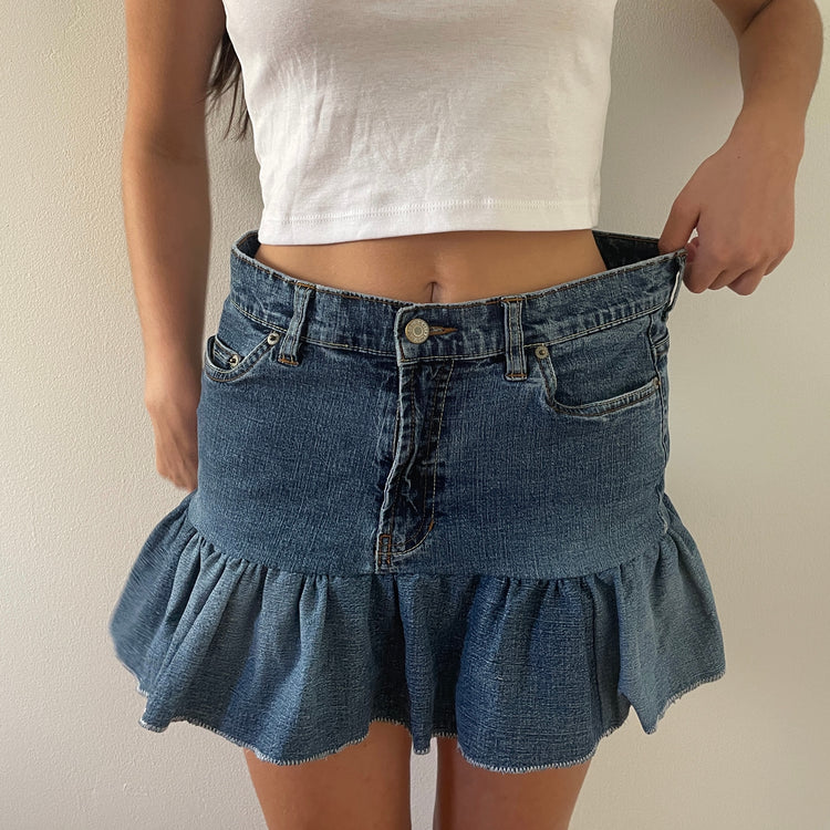 Denim Ruffled Mini Skirt - MEDIUM