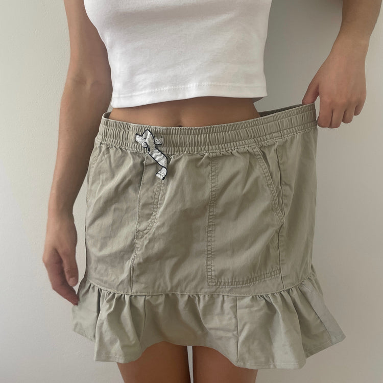 Khaki Ruffled Mini Skirt - L